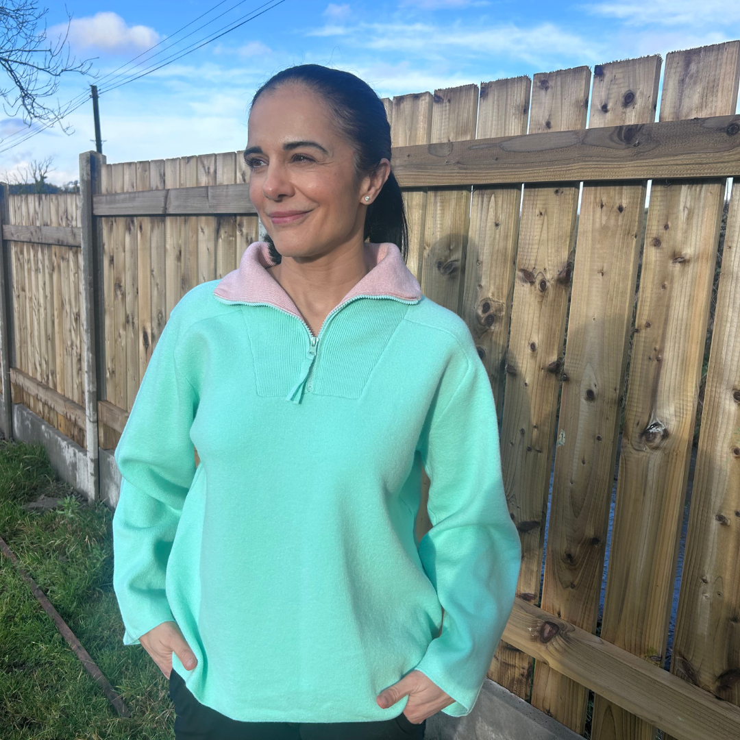 Mint/Pink Half Zip Knit