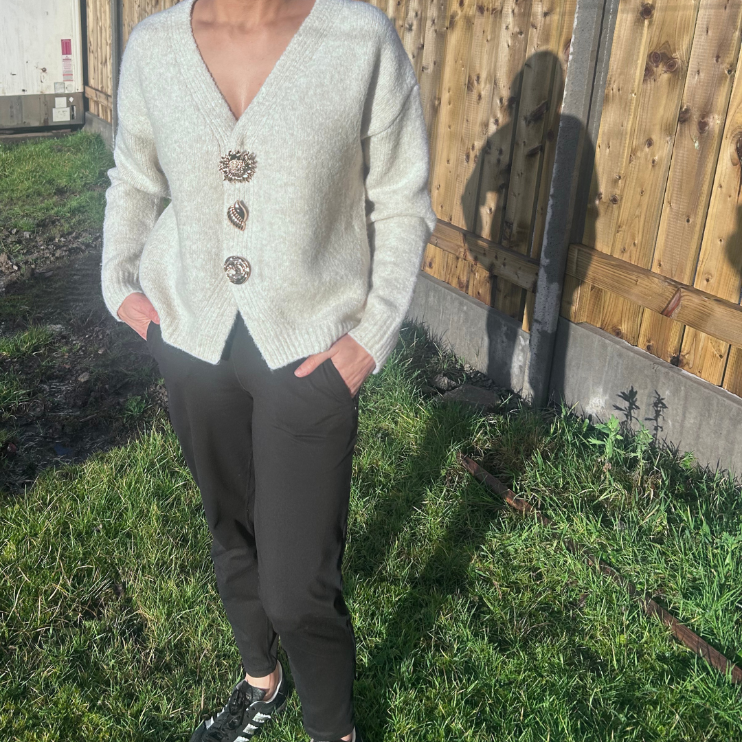 Beige Feature Button Jumper