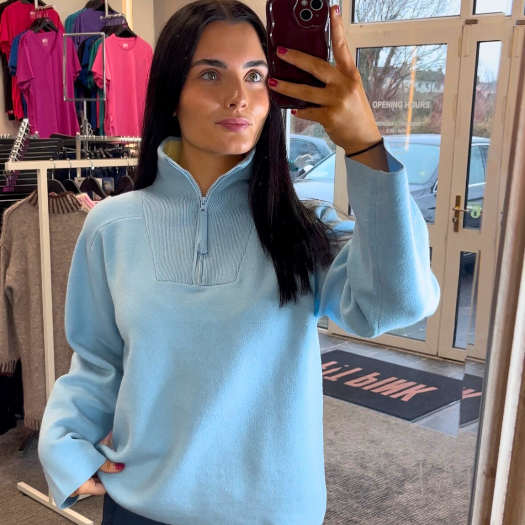 Baby blue/Lemon Half Zip Knit