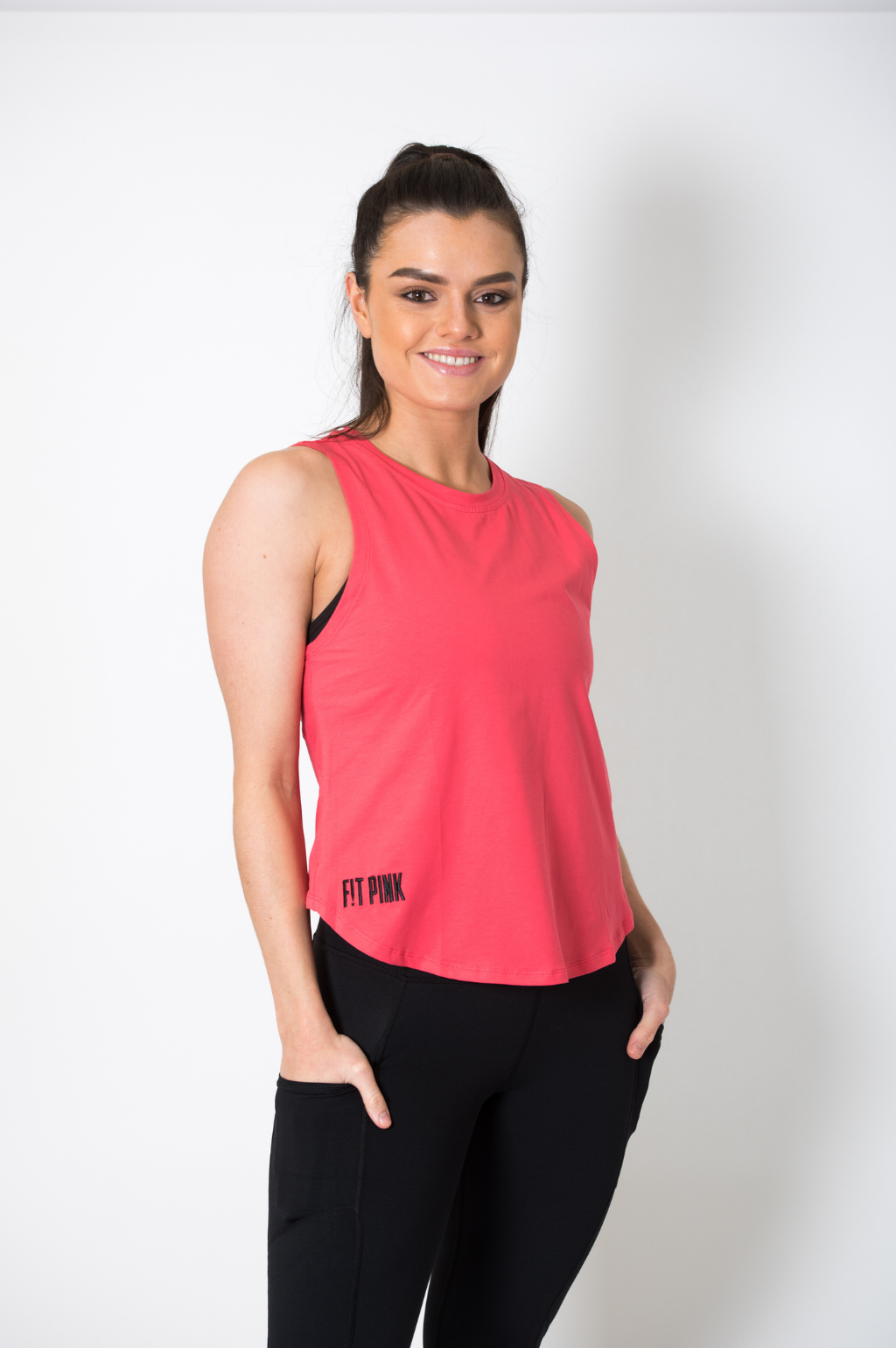 FitPink knot back cotton vest top in coral