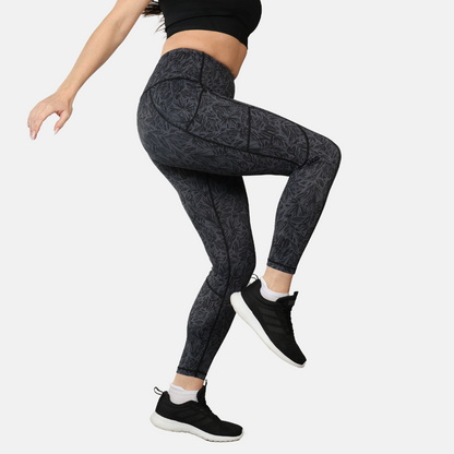 Elevate Gym Leggings - Abstract Grey Leaf