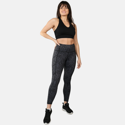 Elevate Gym Leggings - Abstract Grey Leaf