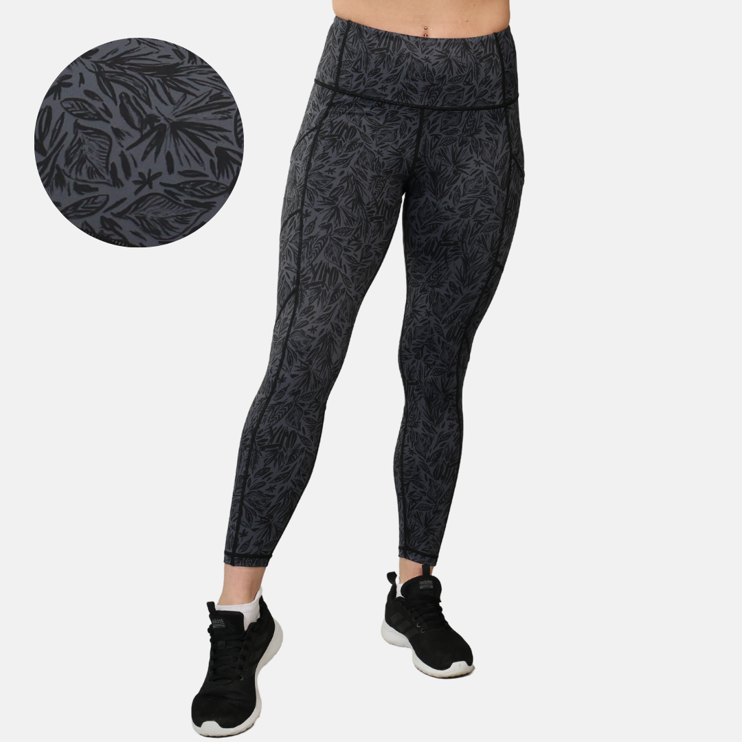 Elevate Gym Leggings - Abstract Grey Leaf