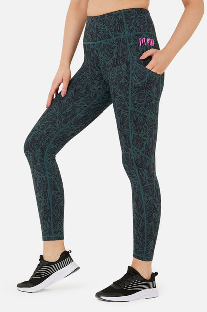 Elevate Gym Leggings - Abstract Green Leaf