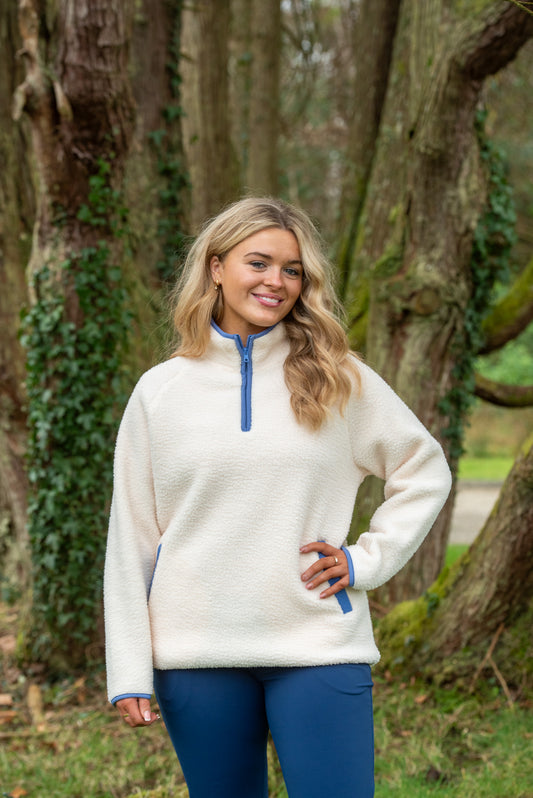 Pocket Fleece - Cream & Blue