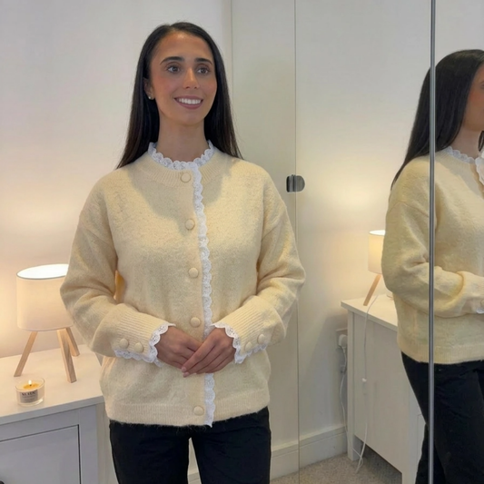 Pastel Yellow frill Detail Cardigan