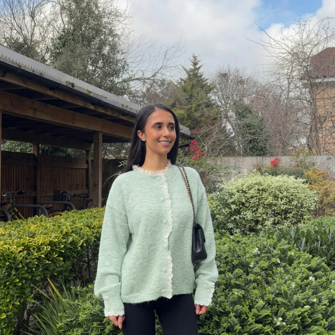 Pastel Green Frill Detail Cardigan