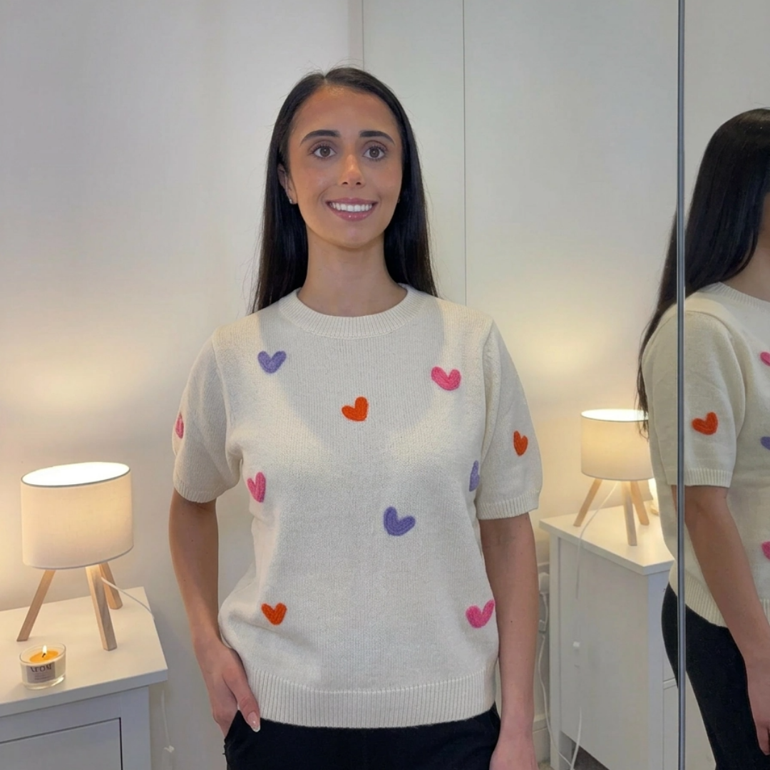 Cream Heart Detail Knit