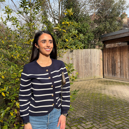 Navy/White Striped Gold Button Cardigan