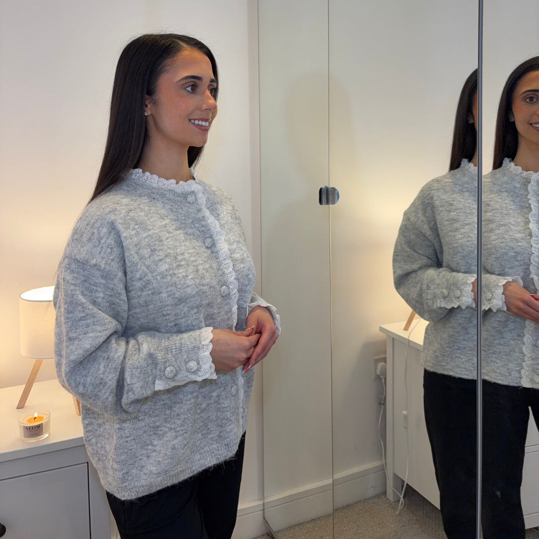 Grey Frill Detail Cardigan