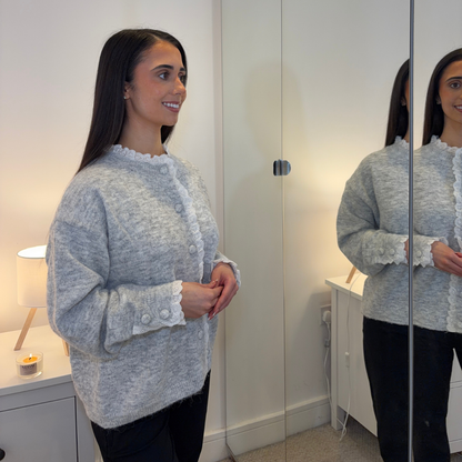 Grey Frill Detail Cardigan