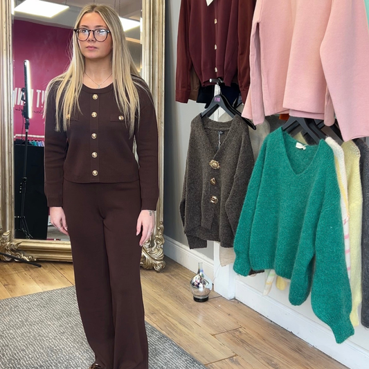 Brown Gold Button Co-Ord