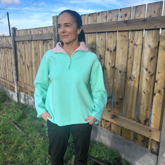 Mint/Pink Half Zip Knit