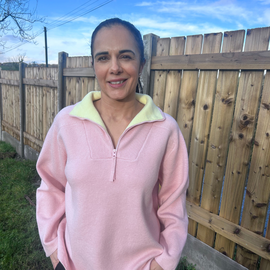 Pink/Lemon Half Zip Knit