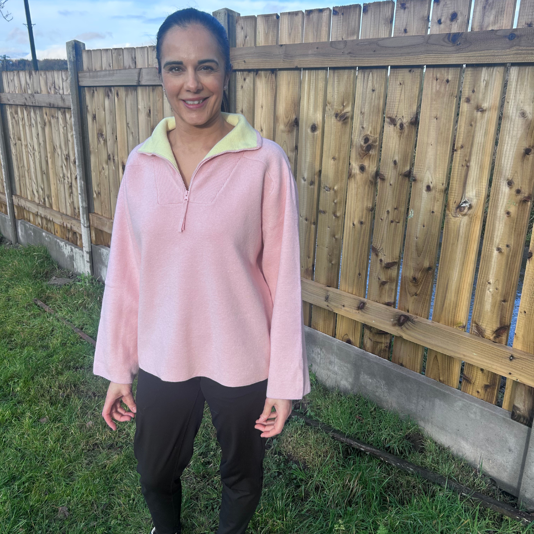 Pink/Lemon Half Zip Knit