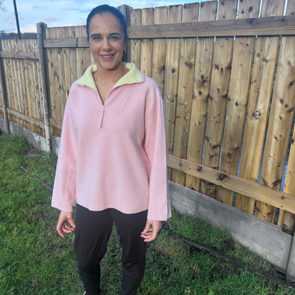 Pink/Lemon Half Zip Knit