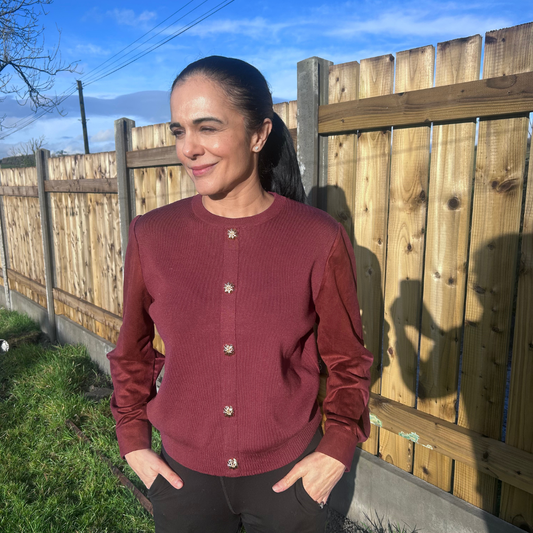 Burgundy Flower Button Knit