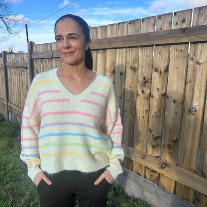 Pastel Striped V Neck Knit