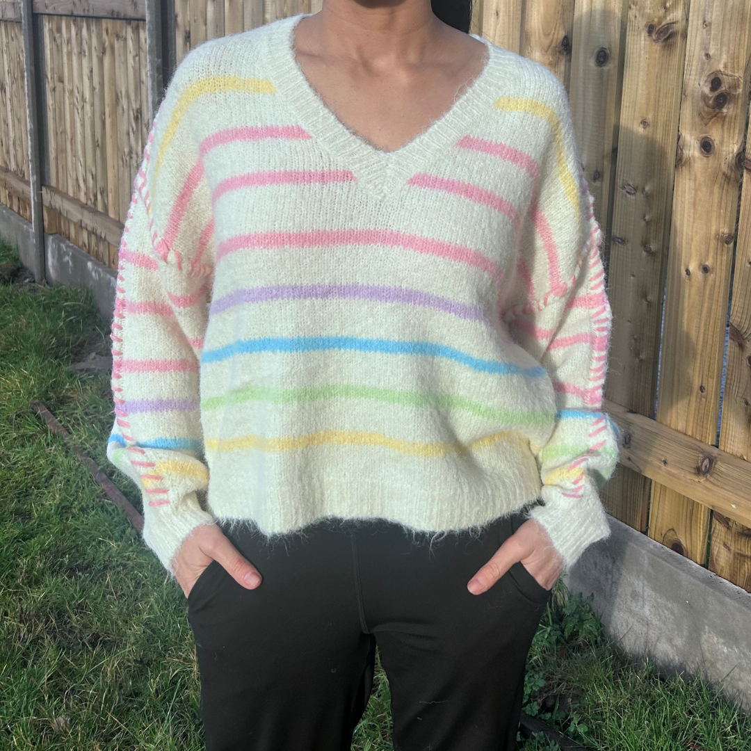 Pastel Striped V Neck Knit