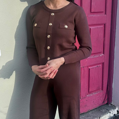 Brown Gold Button Co-Ord