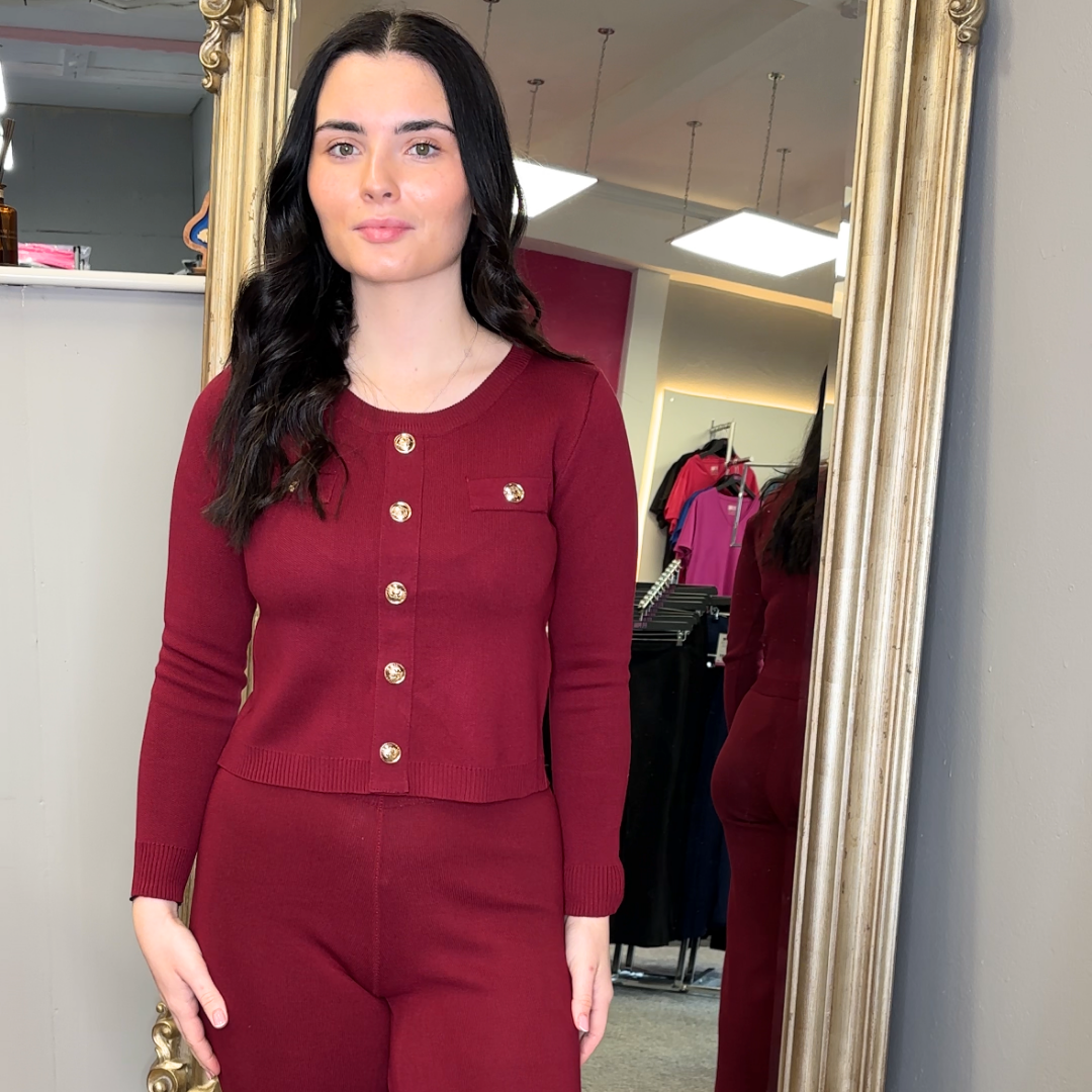 Burgundy Gold Button 2 Piece Set
