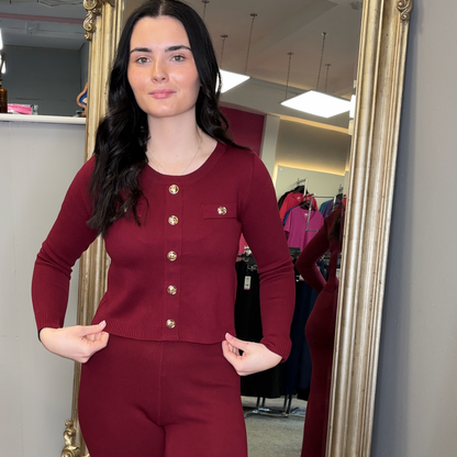 Burgundy Gold Button 2 Piece Set