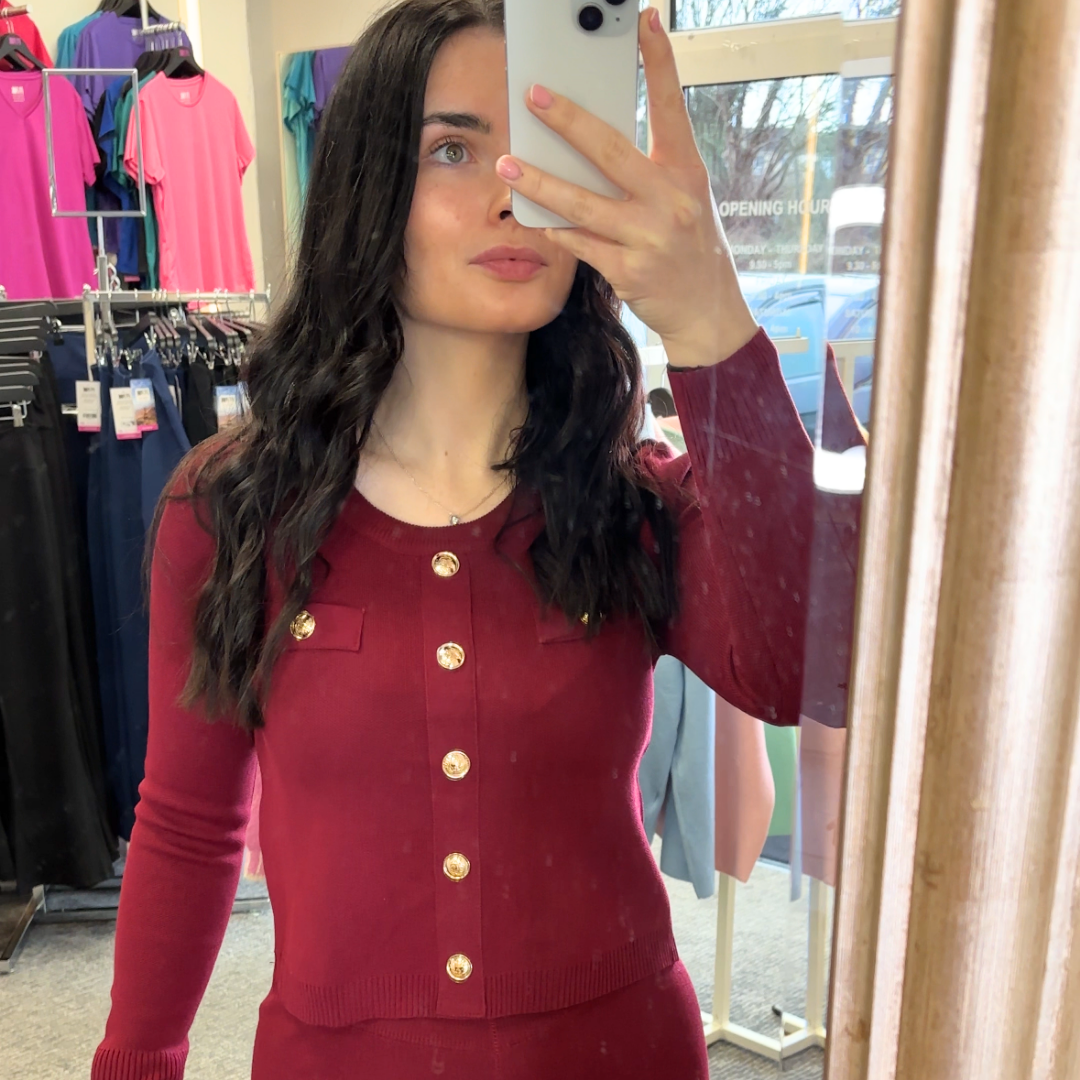 Burgundy Gold Button 2 Piece Set