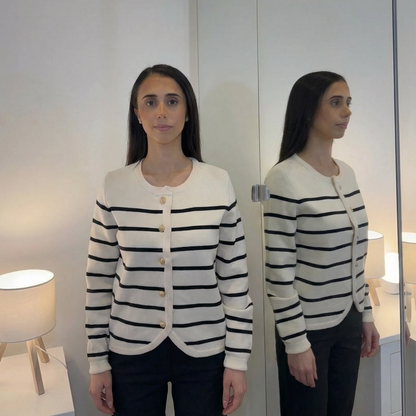 Cream/Black Striped Gold Button Cardigan