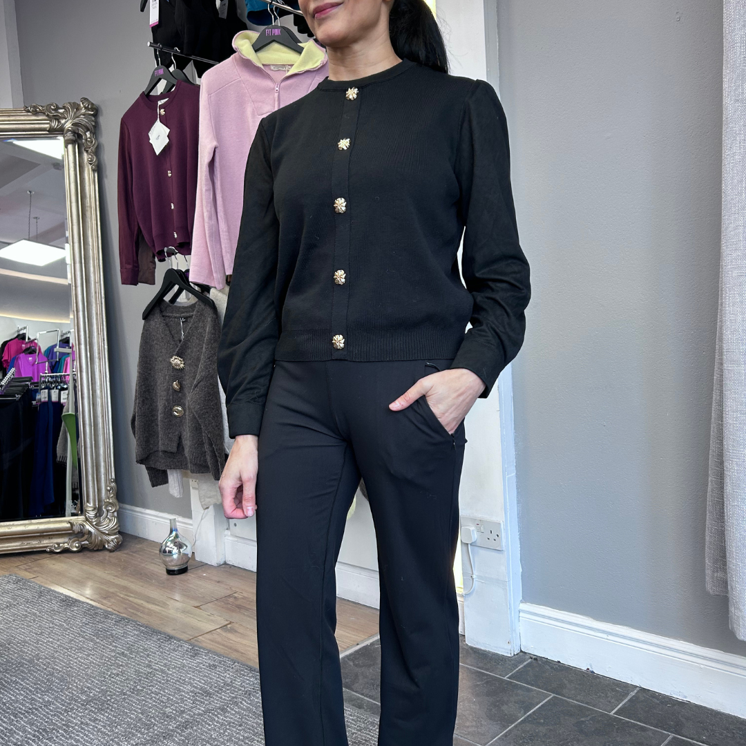 Black Flower Button Knit