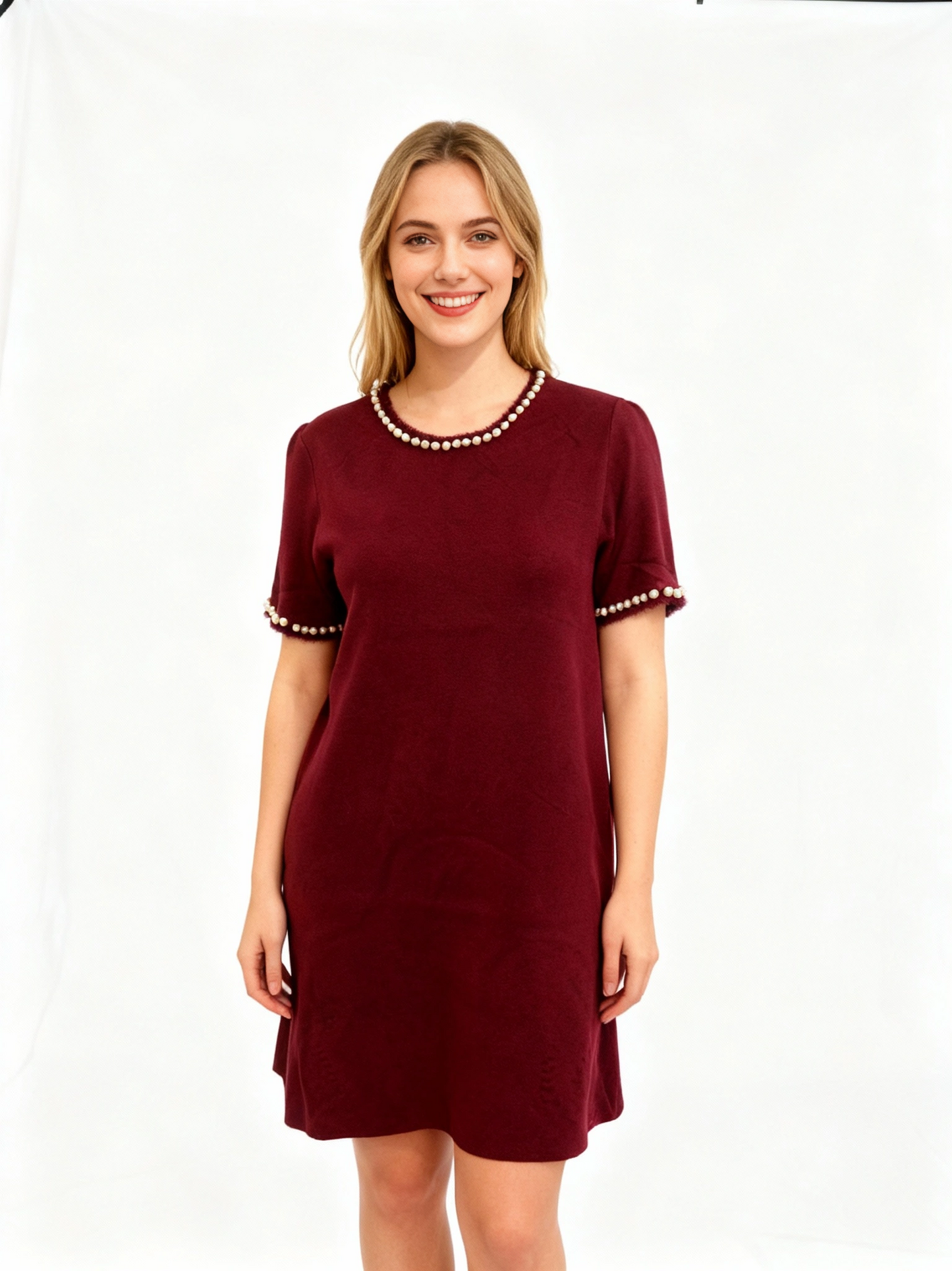 Burgundy Pearl Shift Dress