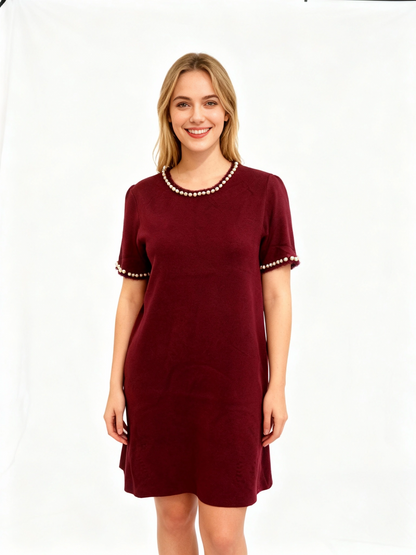 Burgundy Pearl Shift Dress